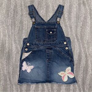 VTG Y2K Old Navy Denim Embroidered Overall Dress Boho Butterfly Girls Size 4T